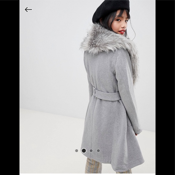 ASOS petite faux fur coat jacket removable collar - Picture 2 of 8